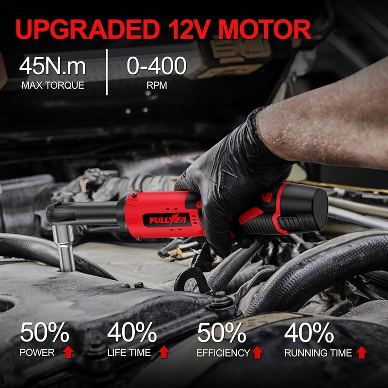 FULLYEA Electric Ratchet Wrench Set,12V Cordless Ratchet Wrench 3/8", 400 RPM Power Ratchet Tool Kit with LED Light, 7 Sockets, 1/4" adapter, 2 Packs 2000mAh Lithium-Ion Battery and Fast Charger - Image 3